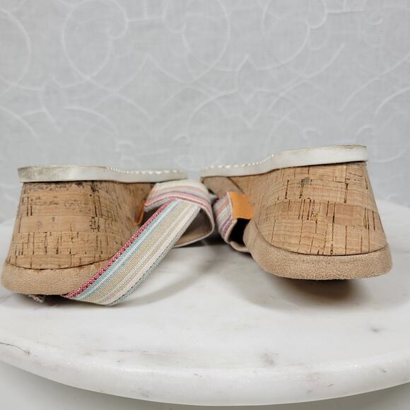 Abella Sicilia Wedge Sandals Womens 9 Pink Stripe Strap Cork Buckle Comfort - Picture 6 of 16